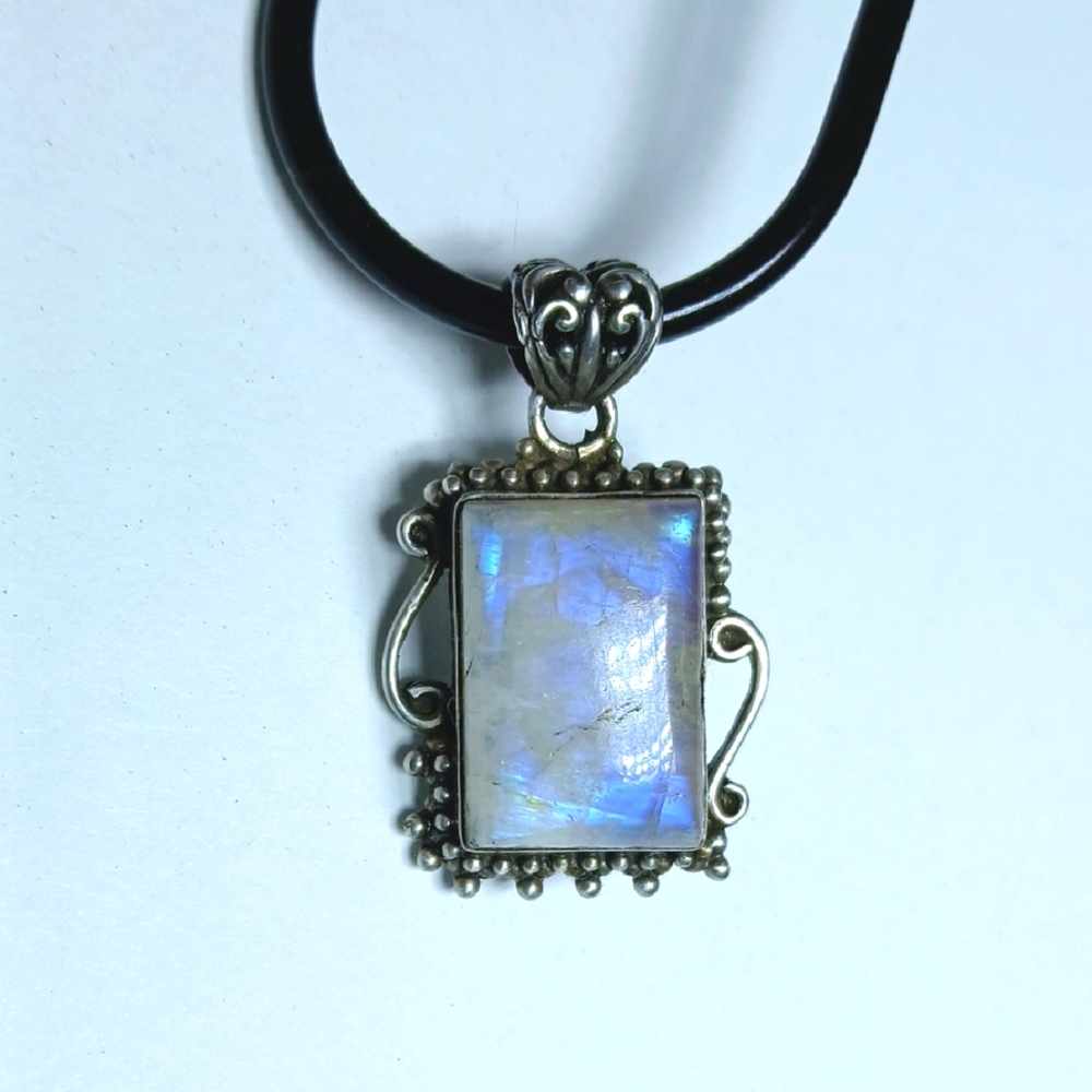 Rainbow Moonstone Rectangular Sterling Silver Pen… - image 1